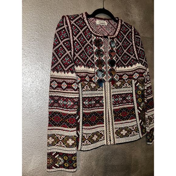 Anthropologie Aldomartins Abbie Nordic Boho Tassel Cardigan Sweater Size M - Picture 6 of 11